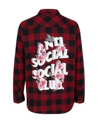 dunkelrotes Flanell Langarmhemd mit Schottenmuster von Anti Social Social Club