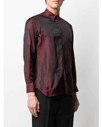 dunkelrotes gepunktetes Seidelangarmhemd von Comme Des Garcons SHIRT