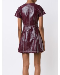 dunkelrotes gerade geschnittenes Kleid aus Leder von Misha Nonoo