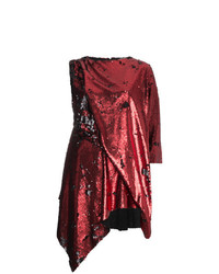 dunkelrotes gerade geschnittenes Kleid aus Pailletten von MARQUES ALMEIDA