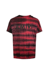 dunkelrotes horizontal gestreiftes T-Shirt mit einem Rundhalsausschnitt von Amiri