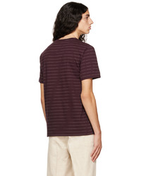 dunkelrotes horizontal gestreiftes T-Shirt mit einem Rundhalsausschnitt von Vince