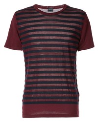 dunkelrotes horizontal gestreiftes T-Shirt mit einem Rundhalsausschnitt von Cerruti 1881