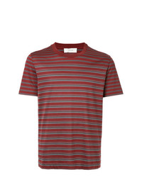 dunkelrotes horizontal gestreiftes T-Shirt mit einem Rundhalsausschnitt von Cerruti 1881