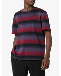 dunkelrotes horizontal gestreiftes T-Shirt mit einem Rundhalsausschnitt von Missoni