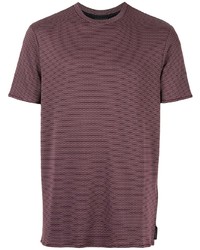 dunkelrotes horizontal gestreiftes T-Shirt mit einem Rundhalsausschnitt von Emporio Armani