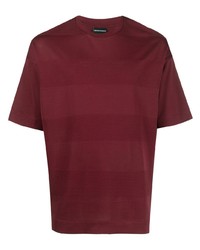 dunkelrotes horizontal gestreiftes T-Shirt mit einem Rundhalsausschnitt von Emporio Armani