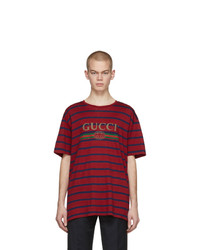 dunkelrotes horizontal gestreiftes T-Shirt mit einem Rundhalsausschnitt von Gucci