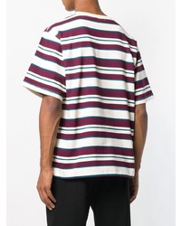 dunkelrotes horizontal gestreiftes T-Shirt mit einem Rundhalsausschnitt von MSGM