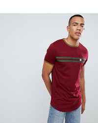 dunkelrotes horizontal gestreiftes T-Shirt mit einem Rundhalsausschnitt von Le Breve