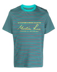 dunkelrotes horizontal gestreiftes T-Shirt mit einem Rundhalsausschnitt von Martine Rose