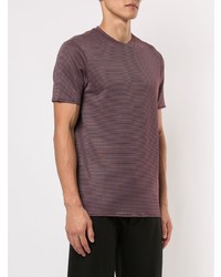 dunkelrotes horizontal gestreiftes T-Shirt mit einem Rundhalsausschnitt von Emporio Armani