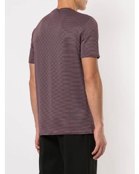 dunkelrotes horizontal gestreiftes T-Shirt mit einem Rundhalsausschnitt von Emporio Armani