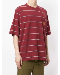 dunkelrotes horizontal gestreiftes T-Shirt mit einem Rundhalsausschnitt von Kenzo