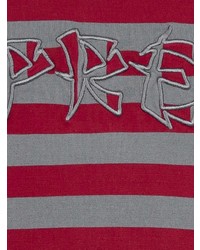 dunkelrotes horizontal gestreiftes T-Shirt mit einem Rundhalsausschnitt von Supreme