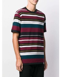 dunkelrotes horizontal gestreiftes T-Shirt mit einem Rundhalsausschnitt von Carhartt WIP