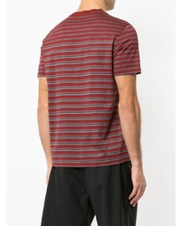 dunkelrotes horizontal gestreiftes T-Shirt mit einem Rundhalsausschnitt von Cerruti 1881