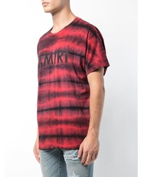 dunkelrotes horizontal gestreiftes T-Shirt mit einem Rundhalsausschnitt von Amiri