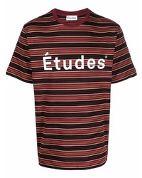 dunkelrotes horizontal gestreiftes T-Shirt mit einem Rundhalsausschnitt von Études
