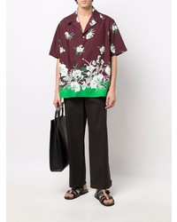 dunkelrotes Kurzarmhemd mit Blumenmuster von Valentino