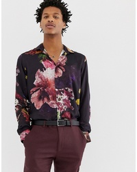 dunkelrotes Langarmhemd mit Blumenmuster von Twisted Tailor
