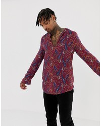 dunkelrotes Langarmhemd mit Paisley-Muster von ASOS DESIGN