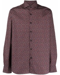 dunkelrotes Langarmhemd mit Paisley-Muster von Xacus