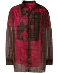 dunkelrotes Langarmhemd mit Schottenmuster von Raf Simons