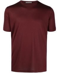 dunkelrotes Seide T-Shirt mit einem Rundhalsausschnitt