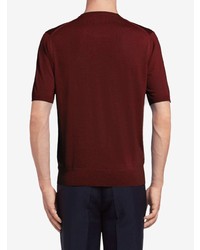 dunkelrotes Strick T-Shirt mit einem Rundhalsausschnitt von Prada