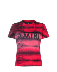 dunkelrotes Mit Batikmuster T-Shirt mit einem Rundhalsausschnitt von Amiri