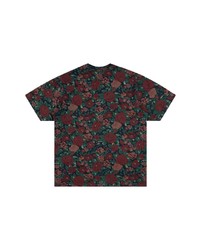 dunkelrotes T-Shirt mit einem Rundhalsausschnitt mit Blumenmuster von Supreme