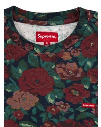 dunkelrotes T-Shirt mit einem Rundhalsausschnitt mit Blumenmuster von Supreme