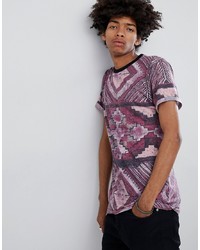 dunkelrotes T-Shirt mit einem Rundhalsausschnitt mit geometrischem Muster von ASOS DESIGN