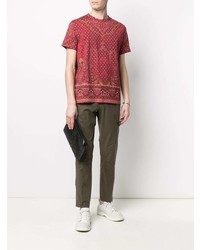 dunkelrotes T-Shirt mit einem Rundhalsausschnitt mit Paisley-Muster von Etro