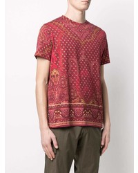 dunkelrotes T-Shirt mit einem Rundhalsausschnitt mit Paisley-Muster von Etro