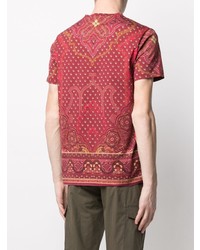 dunkelrotes T-Shirt mit einem Rundhalsausschnitt mit Paisley-Muster von Etro