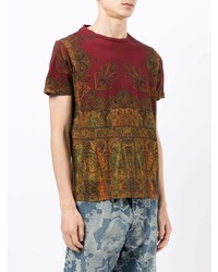 dunkelrotes T-Shirt mit einem Rundhalsausschnitt mit Paisley-Muster von Etro