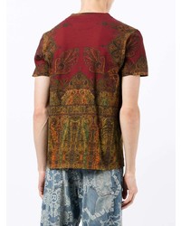 dunkelrotes T-Shirt mit einem Rundhalsausschnitt mit Paisley-Muster von Etro