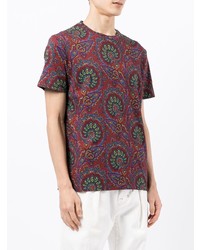 dunkelrotes T-Shirt mit einem Rundhalsausschnitt mit Paisley-Muster von Etro