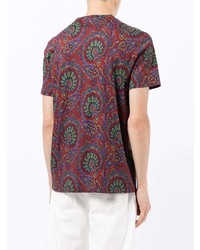 dunkelrotes T-Shirt mit einem Rundhalsausschnitt mit Paisley-Muster von Etro