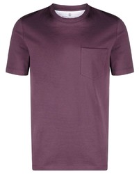 dunkelrotes T-Shirt mit einem Rundhalsausschnitt von Brunello Cucinelli