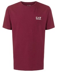dunkelrotes T-Shirt mit einem Rundhalsausschnitt von Ea7 Emporio Armani