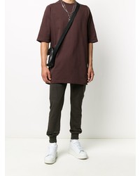 dunkelrotes T-Shirt mit einem Rundhalsausschnitt von Rick Owens