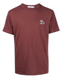 dunkelrotes T-Shirt mit einem Rundhalsausschnitt von MAISON KITSUNÉ