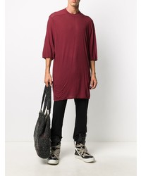 dunkelrotes T-Shirt mit einem Rundhalsausschnitt von Rick Owens DRKSHDW