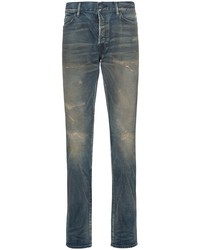 dunkeltürkise enge Jeans mit Destroyed-Effekten von John Elliott
