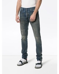 dunkeltürkise enge Jeans mit Destroyed-Effekten von John Elliott