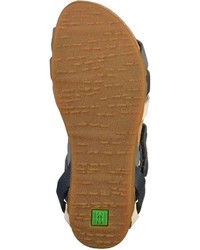 dunkeltürkise flache Sandalen aus Leder von El Naturalista