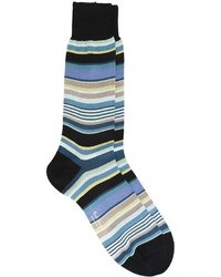 dunkeltürkise horizontal gestreifte Socken von Paul Smith